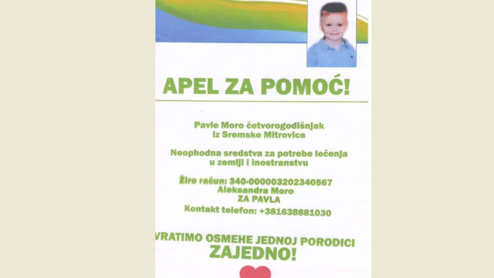 Pomozimo MALOM PAVLU iz Sremske Mitrovice da DA POBEDI TUMOR NA MOZGU!