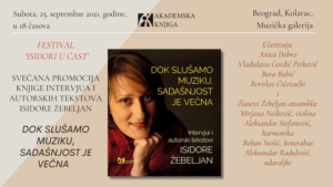 Promocija knjige Isidore Žebeljan u subotu, 25. septembra na Kolarcu
