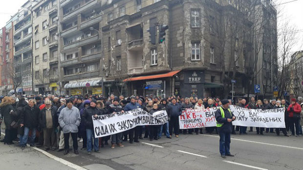 Protest bivših radnika PKB-a u centru Beograda