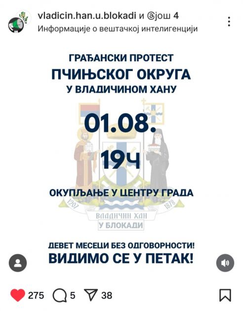 Protest građana Pčinjskog okruga u petak u Vladičinom Hanu