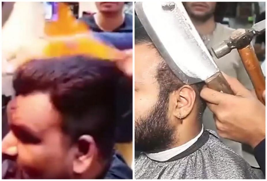SAMO ZA ODVAŽNE Šiša kosu čekićem, pre toga je zapali: Frizer iz Pakistana ima neobične tehnike, a mušterije su oduševljene VIDEO