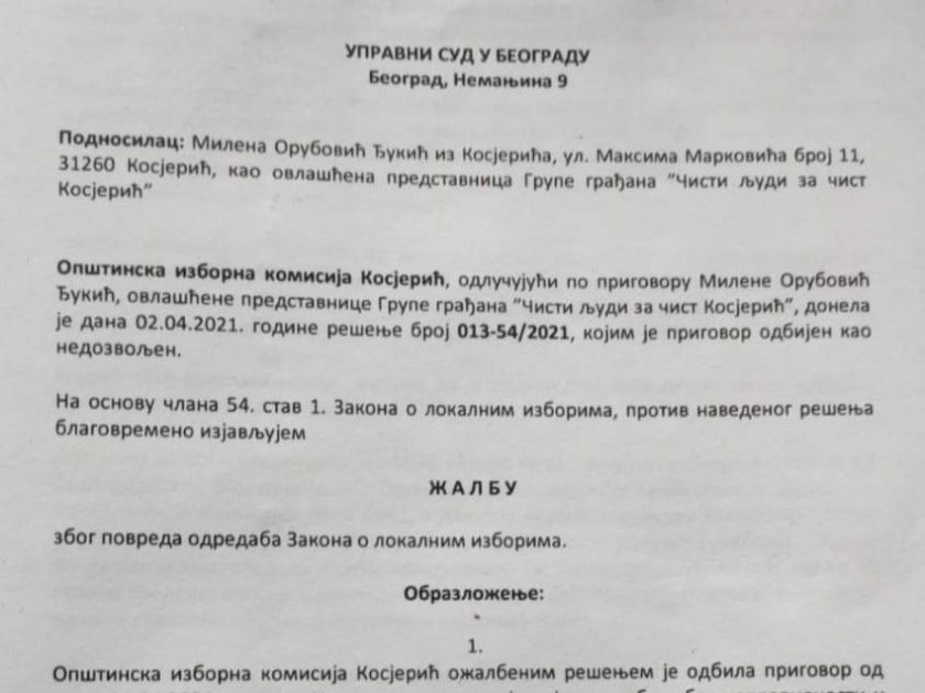 SNS na Upravnom sudu zbog potpisa mrtvog glasača iz Kosjerića