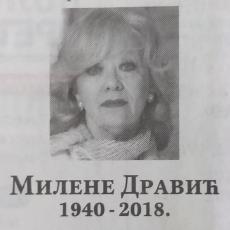 Samo jedna čitulja za Milenu Dravić osvanula u novinama na dan sahrane, ali reči kidaju dušu (FOTO)