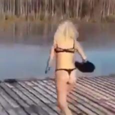 Skinula se u tange i skočila u zaleđeno jezero - problem? Jezero je ZALEĐENO! (VIDEO)