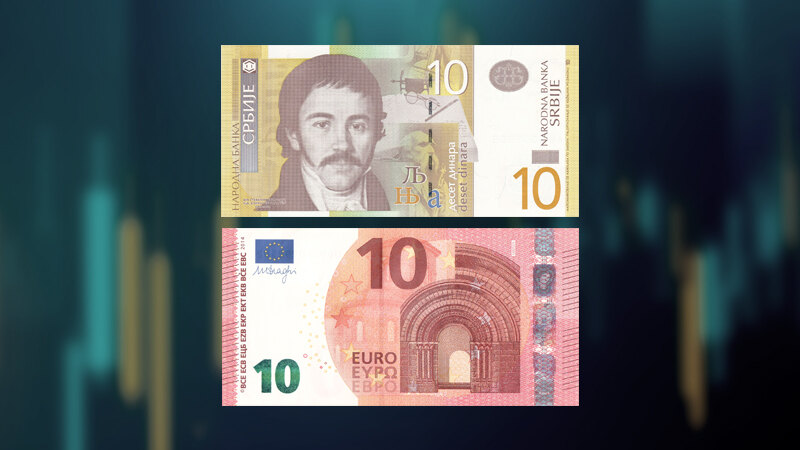 Srednji kurs dinara za evro danas 117,1800, za dolar 99,8041
