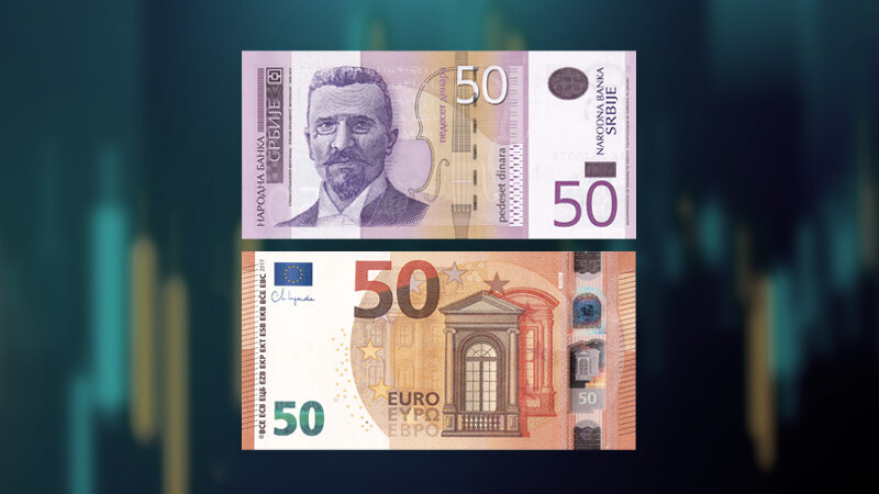 Srednji kurs dinara za evro danas 117,1836 dinara