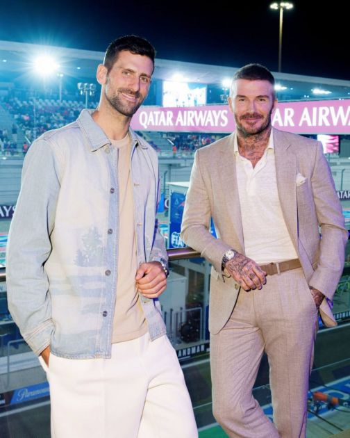 Susret dva šampiona: Novak i Bekam u Kataru zajedno na spektaklu Formule 1 FOTO