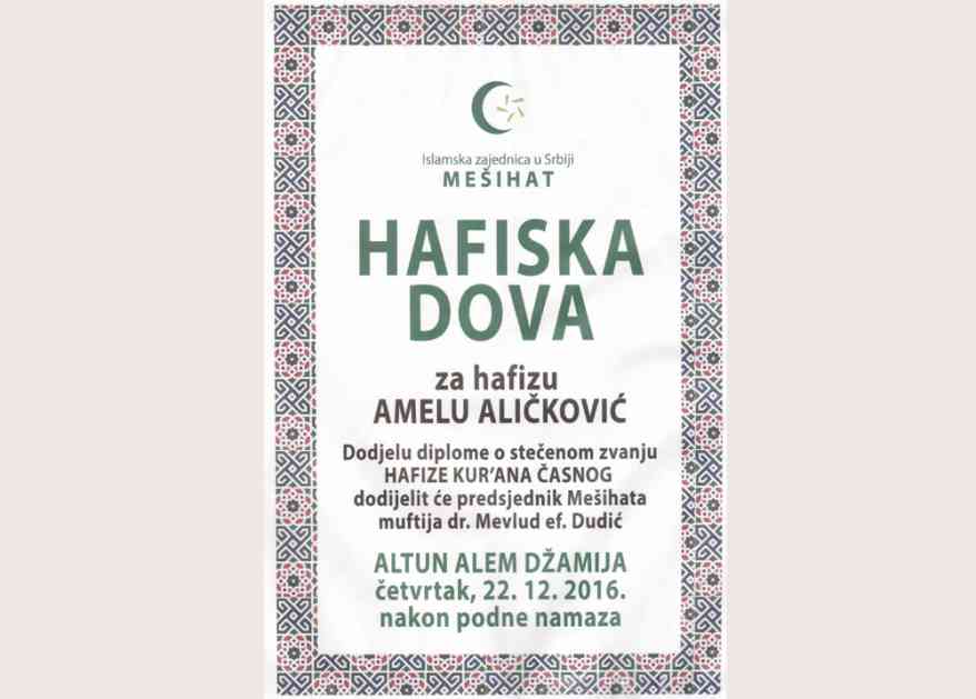 Sutra Hafiska dova za Amelu Aličković