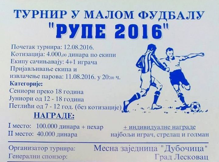 Turnir „Rupe 2016“: Borba za 100.000 dinara