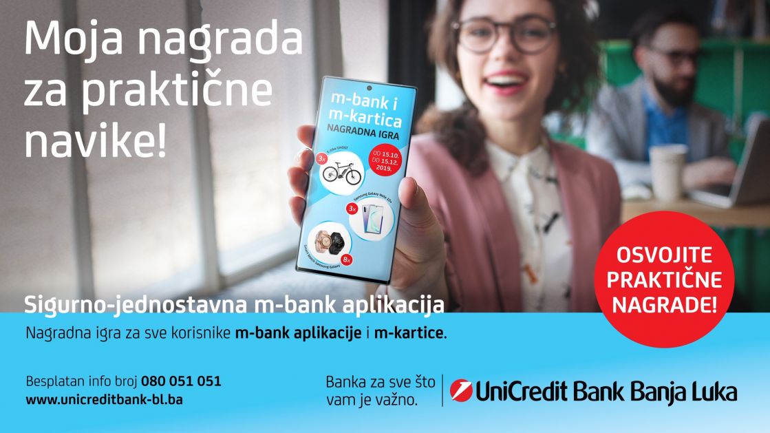 UniCredit Bank Banja Luka ukazuje na prednosti mobilnog bankarstva i nagrađuje praktične navike svojih klijenata