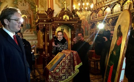 (FOTO) VUČIĆ U MINSKU: Premijer posetio Hram Svih Svetih i darovao ikonu Bogorodice Trojeručice