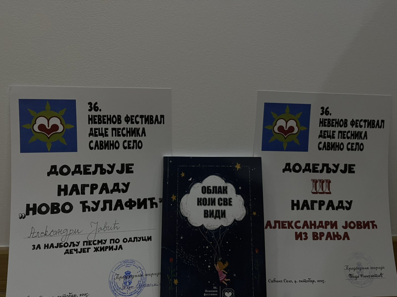 Veliki uspeh gimnazijalke iz Vranja na 36. Nevenovom festivalu