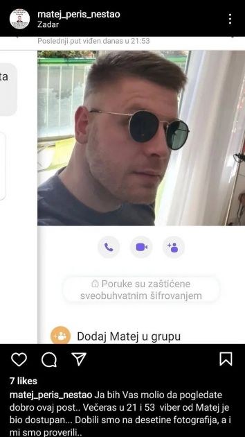 Viber nestalog Mateja Periša nakon 22 dana potrage sinoć je bio aktivan