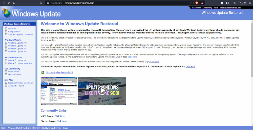 Windows Update Restored je sajt koji pruža ažuriranja za stare verzije OS