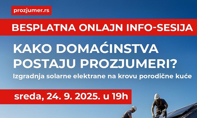 ŽELITE DA PROIZVODITE ELEKTRIČNU ENERGIJU ZA SOPSTVENE POTREBE: Besplatna onlajn sesija za domaćinstva