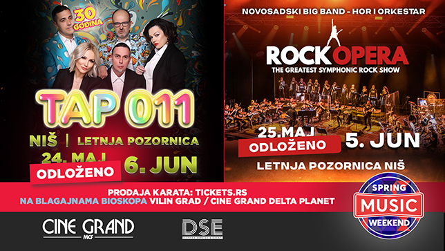 Zbog vremenskih uslova odloženi koncerti grupe „Tap 011“ i „Rock Opera“ zakazani za 24. i 25. maj